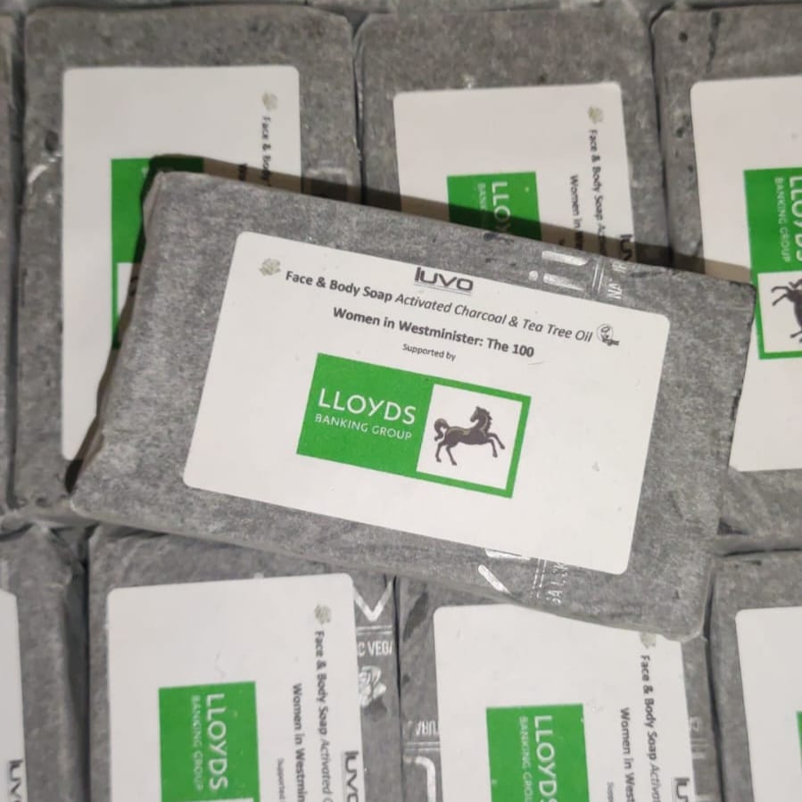 Image of custom handmade iUVO Skincare's Activated Charcoal Face & Body soap for Lloyds Banking Group